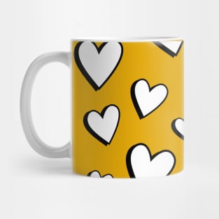 Black and White Hearts on Mustard Yellow Mug